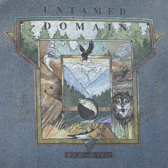 Great Land 90's Vintage Untamed Domain Short Sleeve Crewneck T-shirt Blue Large - Picture 3 of 11